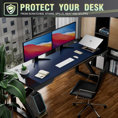 K KNODEL Large Office Leather Desk Mat, Mouse and Keyboard Pad, Computer and Laptop Mat, Desktop Protector and Cover, Writing Pad and Blotter (31.5"x15.7", Black)