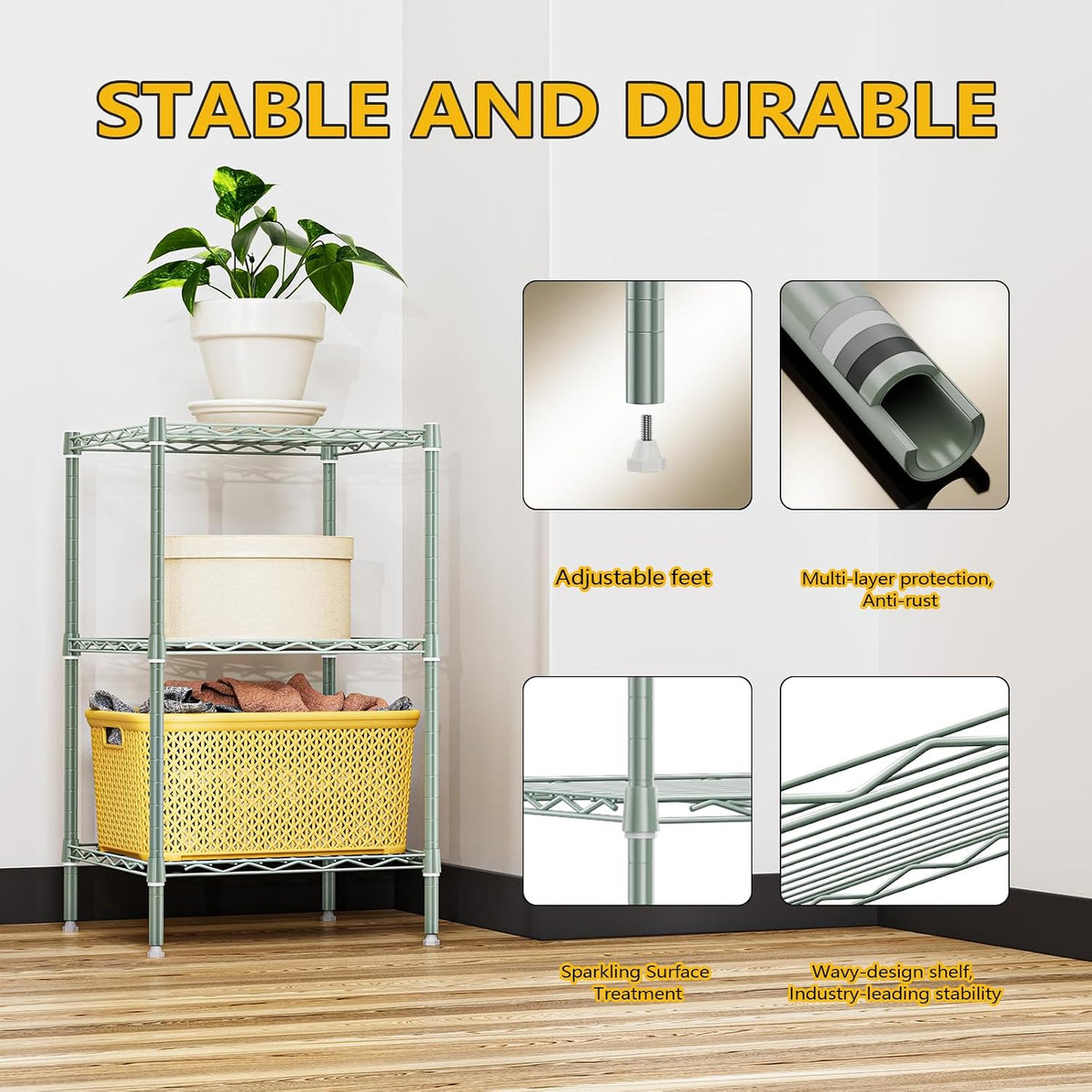 M MZG 450 lbs Steel Storage Shelving 3-Tier Utility Shelving Unit Steel Organizer Wire Rack for Home,Kitchen,Office (11.8" D x 17.7" W x 26.3" H) - Colors B