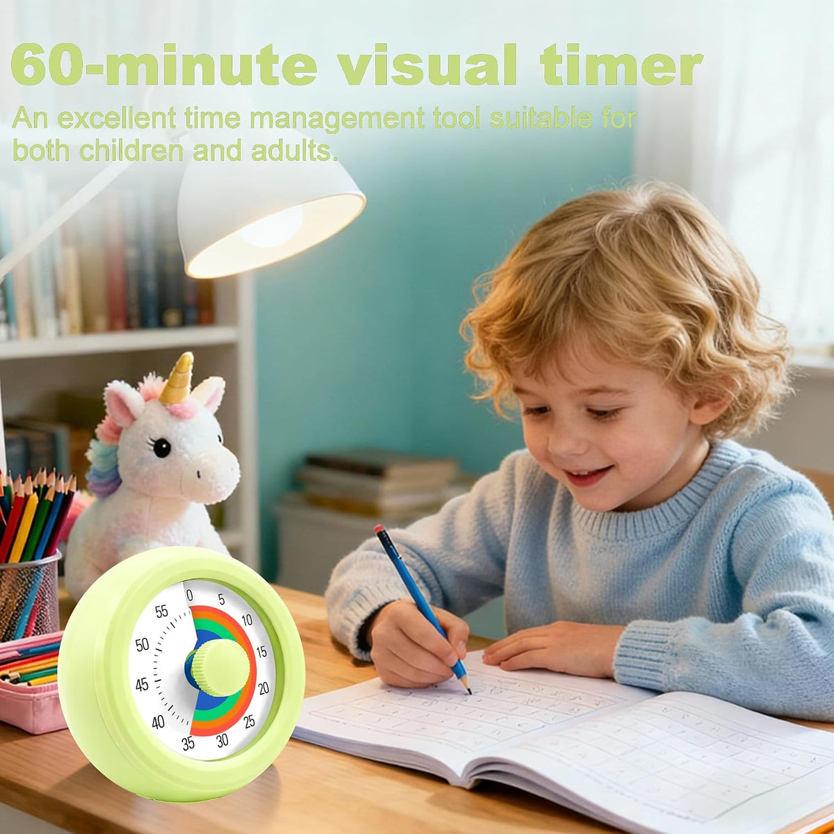 60 Minute Visual Timer with Silent Operation Visual Countdown Timer Rainbow Disk 60 Minute Countdown Timer Task Reminder Home and Kitchen Timer for Kids Desk, Office Meetings (White-Rainbow)