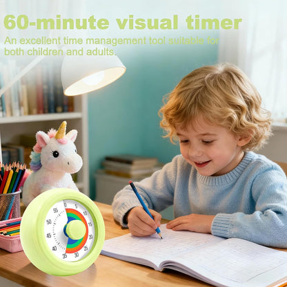 60 Minute Visual Timer with Silent Operation Visual Countdown Timer Rainbow Disk 60 Minute Countdown Timer Task Reminder Home and Kitchen Timer for Kids Desk, Office Meetings (White-Rainbow)