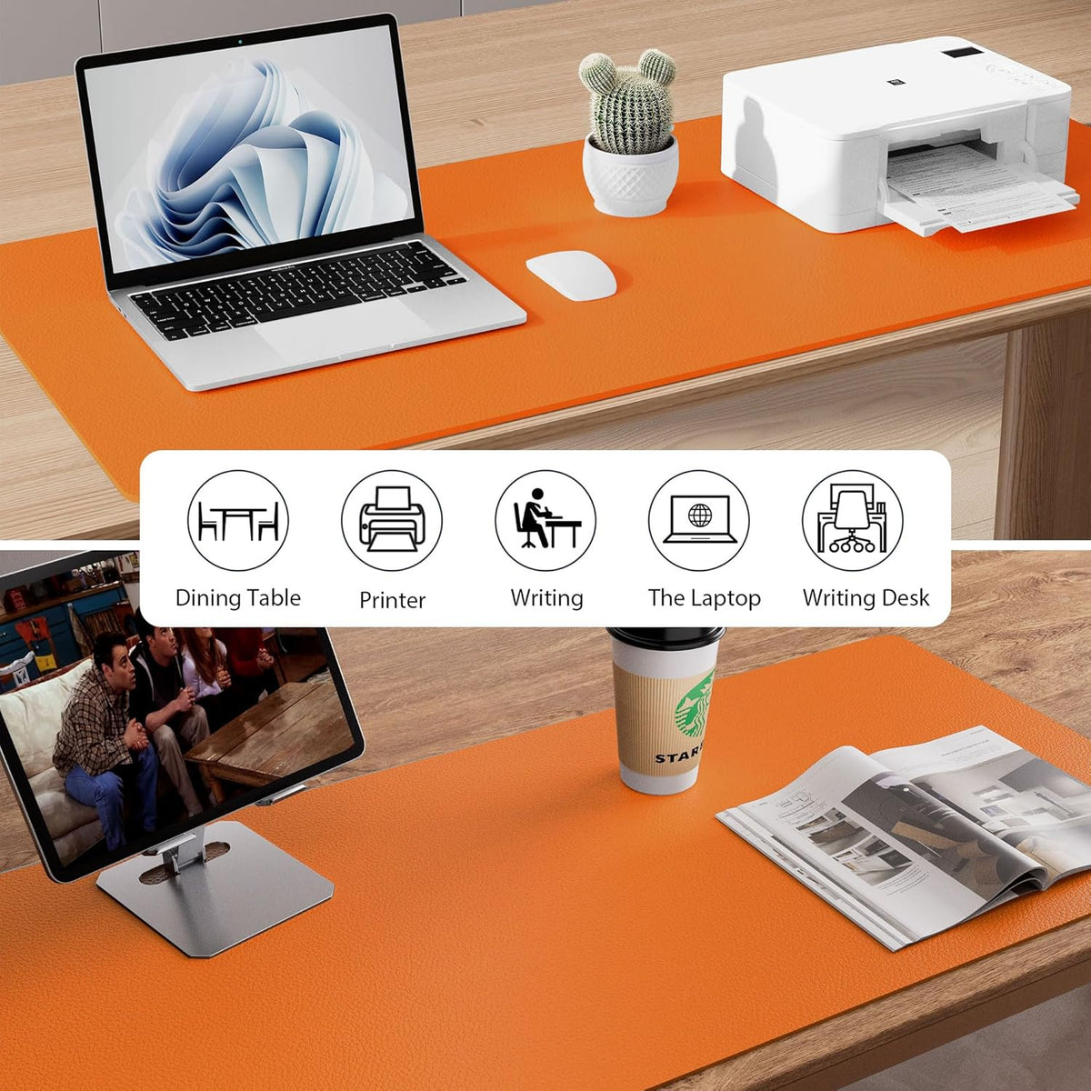 Aothia Leather Office Desk Pad Protector, Non-Slip PU Leather Desk Blotter, Waterproof Laptop Writing Mouse Pad for Office and Home, Black, 31.5" x 15.7" - Colors A
