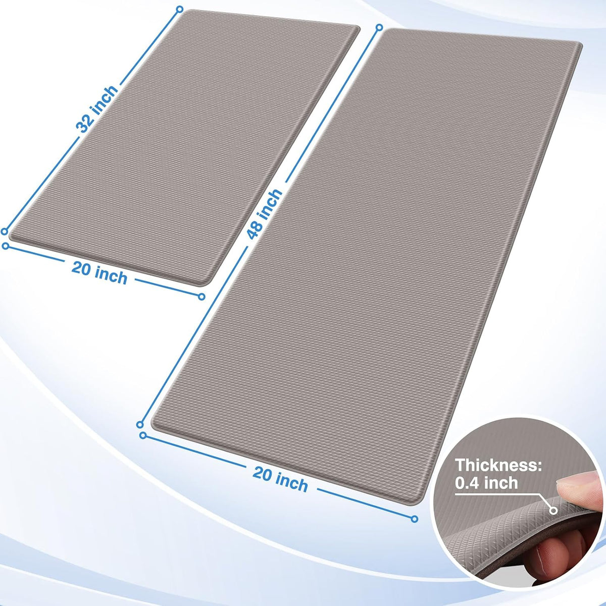 StepRite Kitchen Mats, 2PCS Kitchen Rugs, Cushioned Anti Fatigue Kitchen Mats for Floor, Non-Slip Standing Desk Mat, Waterproof Kitchen Rug Set for Kitchen, Floor, Office, 17.3"x30"+17.3"x47", Black