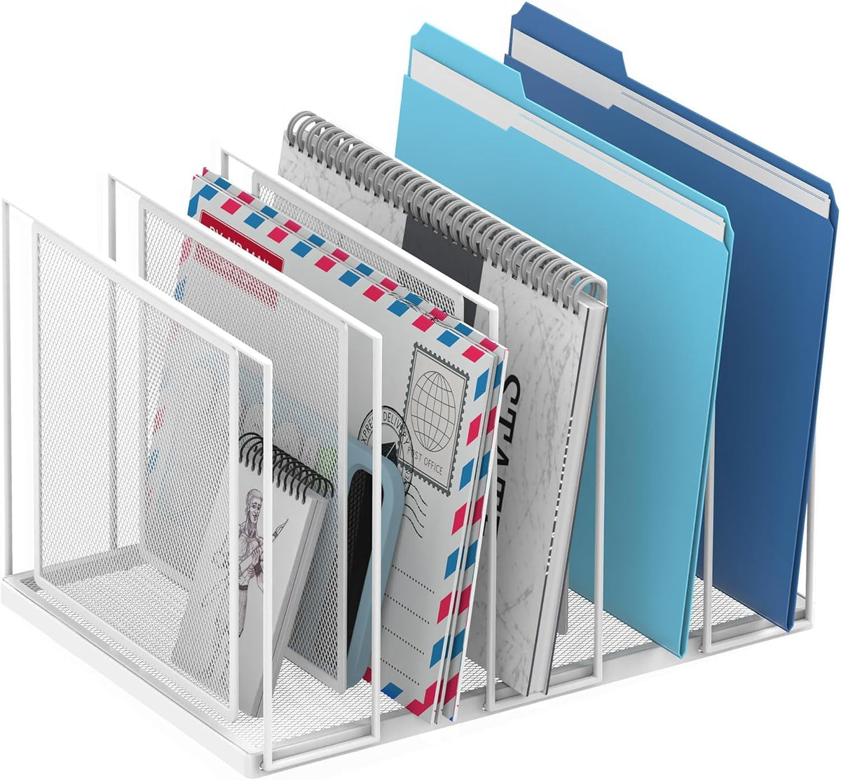 File Organizer for Desk, 5-Section Vertical File Sorter, Paper Holder Organizer Standing Metal File Folder for Office Home Classroom, Black