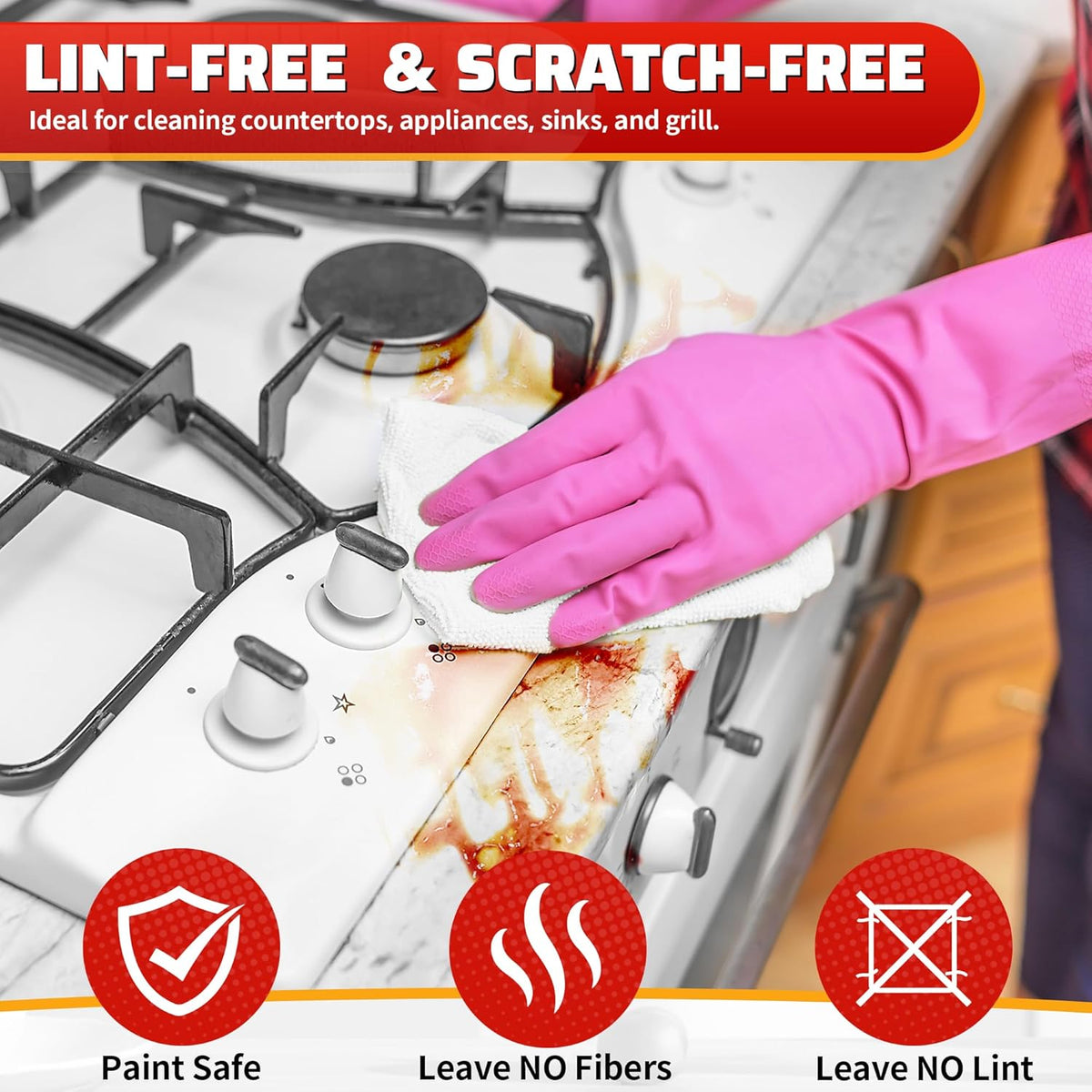 Microfiber Cleaning Cloth, Cleaning Rags Microfiber Towel Bulk Absorbent Lint-Free Wash Cloths, All-Purpose Shop Towels for Cars, Automotive, Garage, Home & Kitchen 11.5"*11.5"