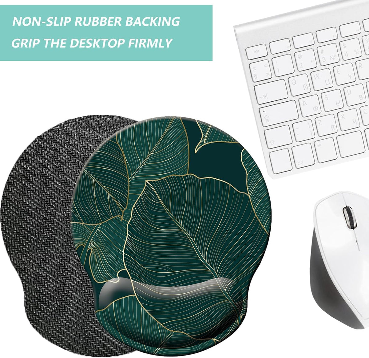 Mouse Pad with Wrist Support, Ergonomic Mouse Pad with Memory Foam Wrist Rest Cushion, Non-Slip Rubber Base Gaming Mice Pad for Home Office Computer Laptop, Flower Black