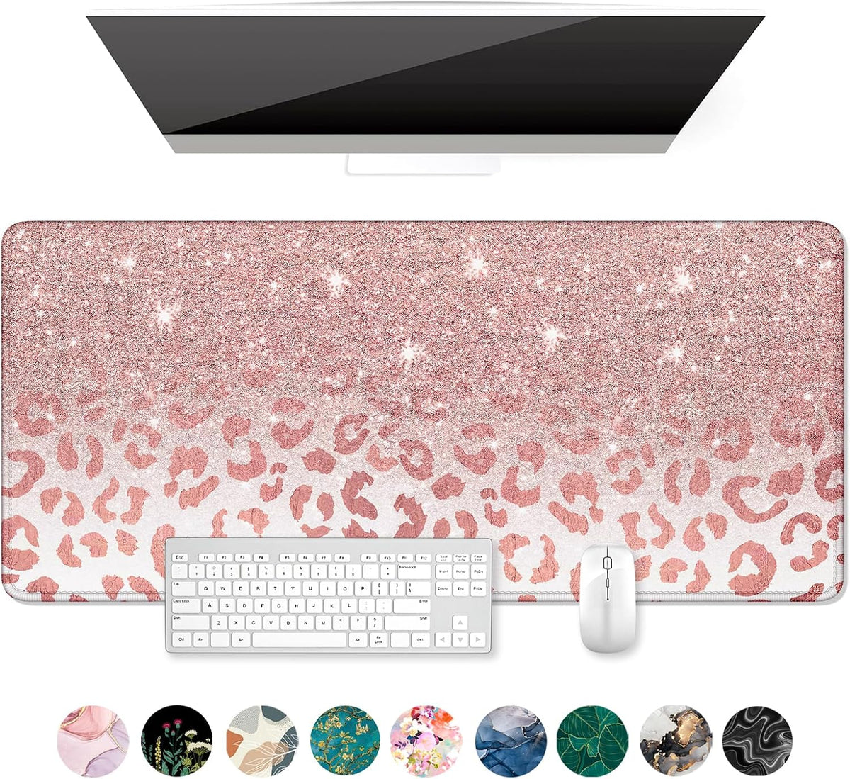 Auhoahsil Desk Mat, Ultra Large Mouse Pad, XXL Gaming Mousepad, Green Tropical Leaves Deskpad, Big Extended Full Size Mouse Pad, Desktop Desk Matt for Keyboard, Laptop & Computer, 35.5 x 15.7 in - Colors B