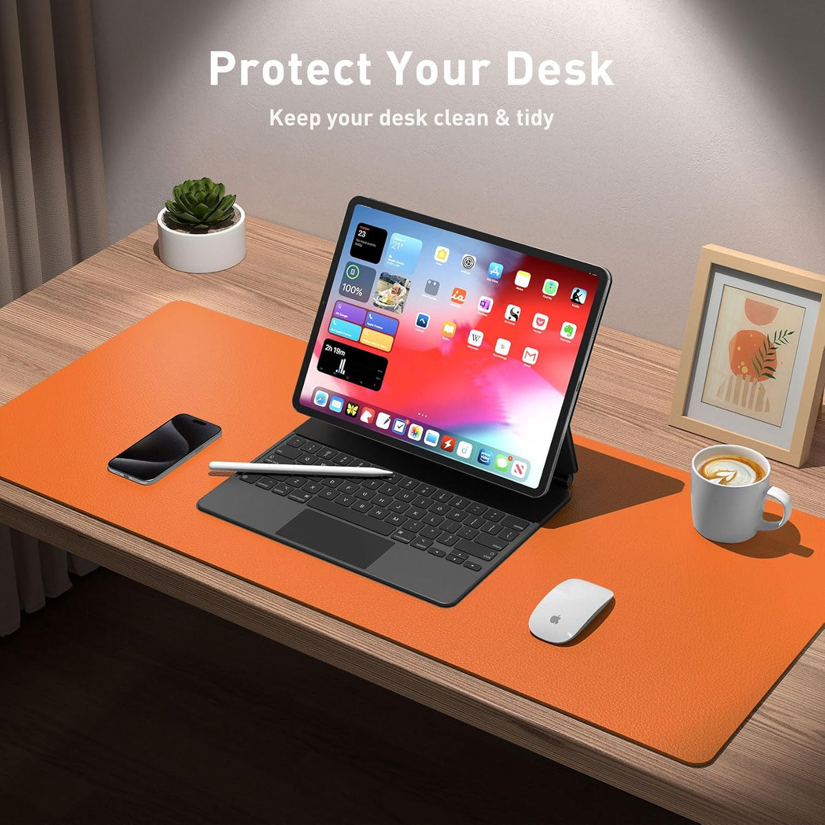 Aothia Leather Office Desk Pad Protector, Non-Slip PU Leather Desk Blotter, Waterproof Laptop Writing Mouse Pad for Office and Home, Black, 31.5" x 15.7" - Colors A