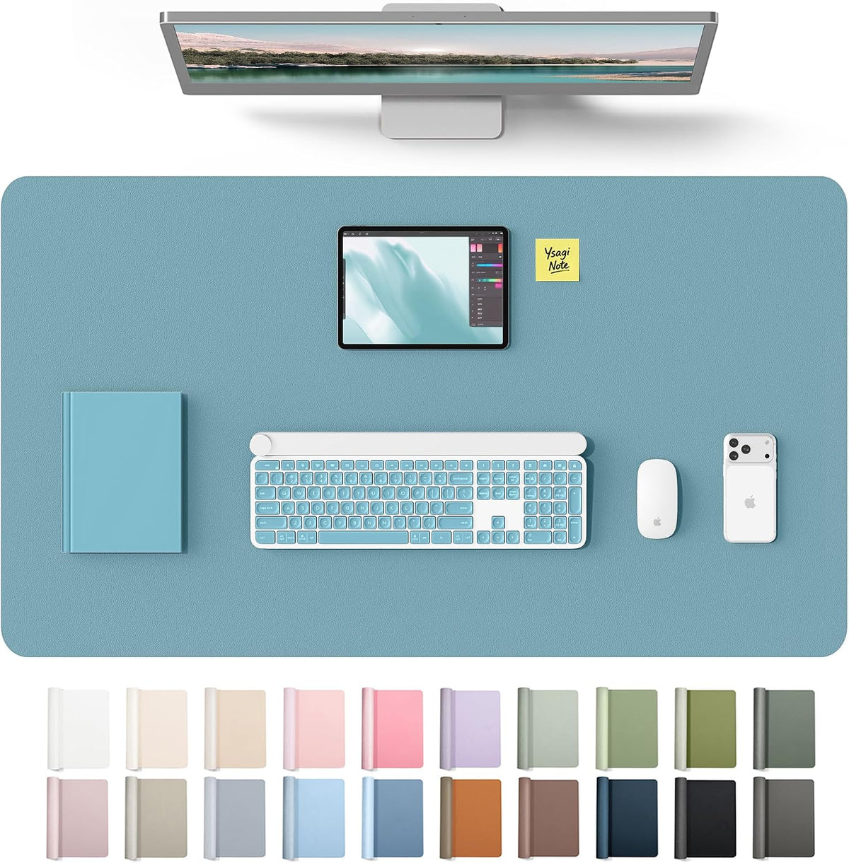 YSAGi Leather Desk Pad Protector, Office Desk Mat, Large Mouse Pad, Non-Slip PU Leather Desk Blotter, Waterproof Laptop Desk Writing Pad for Office and Home (23.6" x 13.8", Eggshell) - Colors A