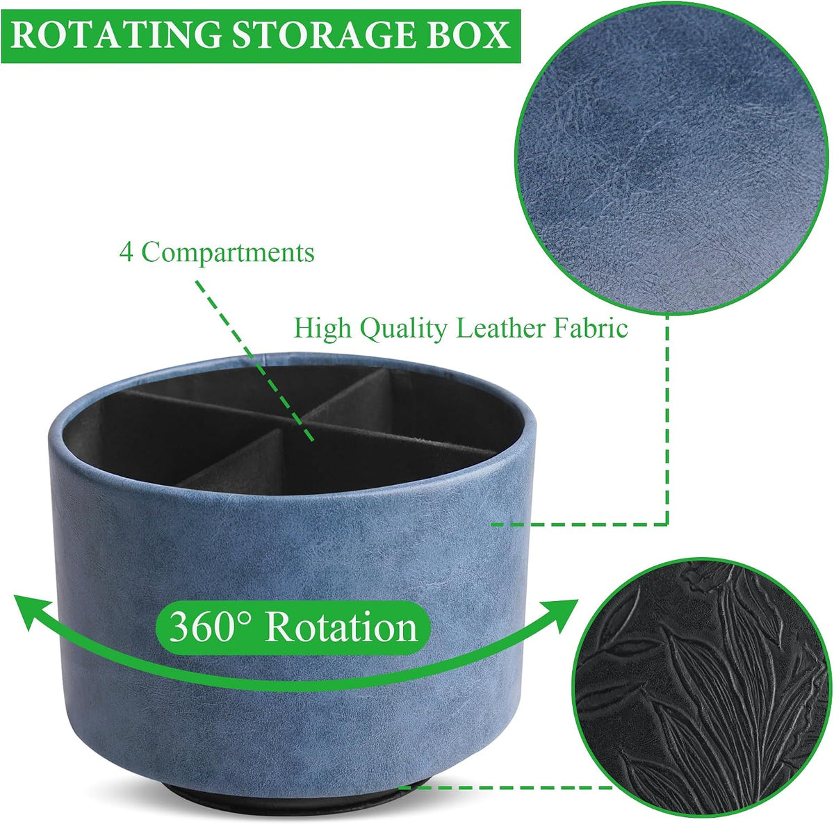 Round Leather Art Supply Organizer,Remote Control Holder,360 Degree Rotating,Multi-Functional Pencil Holder,4 Compartments Desktop Stationary Organizer(1-Blue Bird) - Colors B