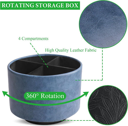 Round Leather Art Supply Organizer,Remote Control Holder,360 Degree Rotating,Multi-Functional Pencil Holder,4 Compartments Desktop Stationary Organizer(1-Blue Bird) - Colors B