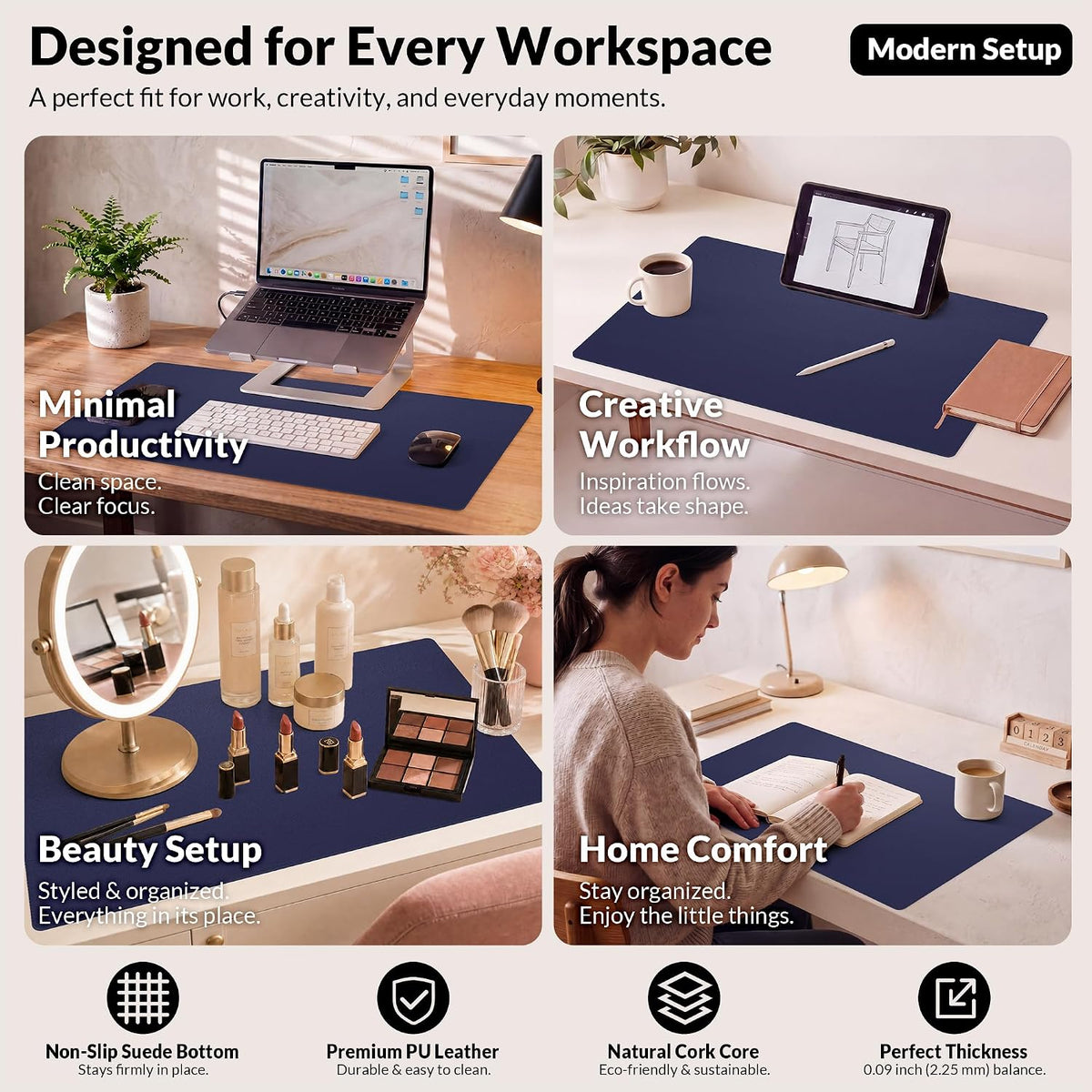 Large Desk Mat, 47" x 17", Black