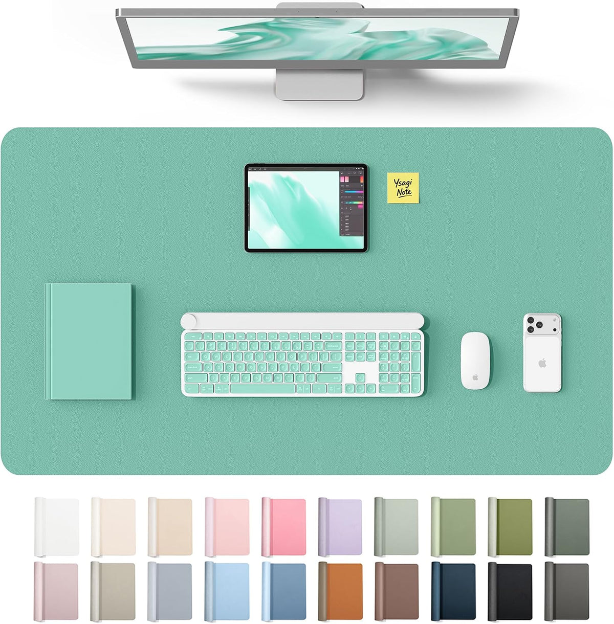 YSAGi Leather Desk Pad Protector, Office Desk Mat, Large Mouse Pad, Non-Slip PU Leather Desk Blotter, Waterproof Laptop Desk Writing Pad for Office and Home (23.6" x 13.8", Eggshell) - Colors A