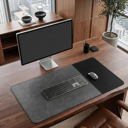 Cork Desk Mat 31.5"x15.7", Distressed PU Leather & Cloth Desk Pad