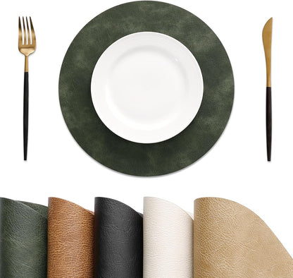 MOSAYT Vinyl Placemats Set of 6-12 X 17 Inch - Faux Leather 100% Waterproof Oil-Proof Wipeable PU Place Mats, Heat Resistant Reversible Table Mats for Kitchen, Dining, Outdoor, Reddish Brown