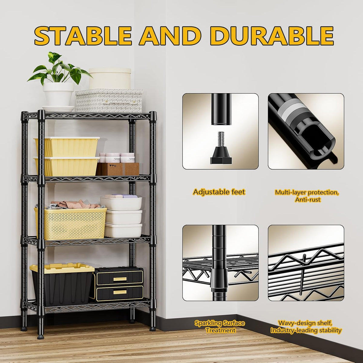 M MZG 450 lbs Steel Storage Shelving 3-Tier Utility Shelving Unit Steel Organizer Wire Rack for Home,Kitchen,Office (11.8" D x 17.7" W x 26.3" H) - Colors A