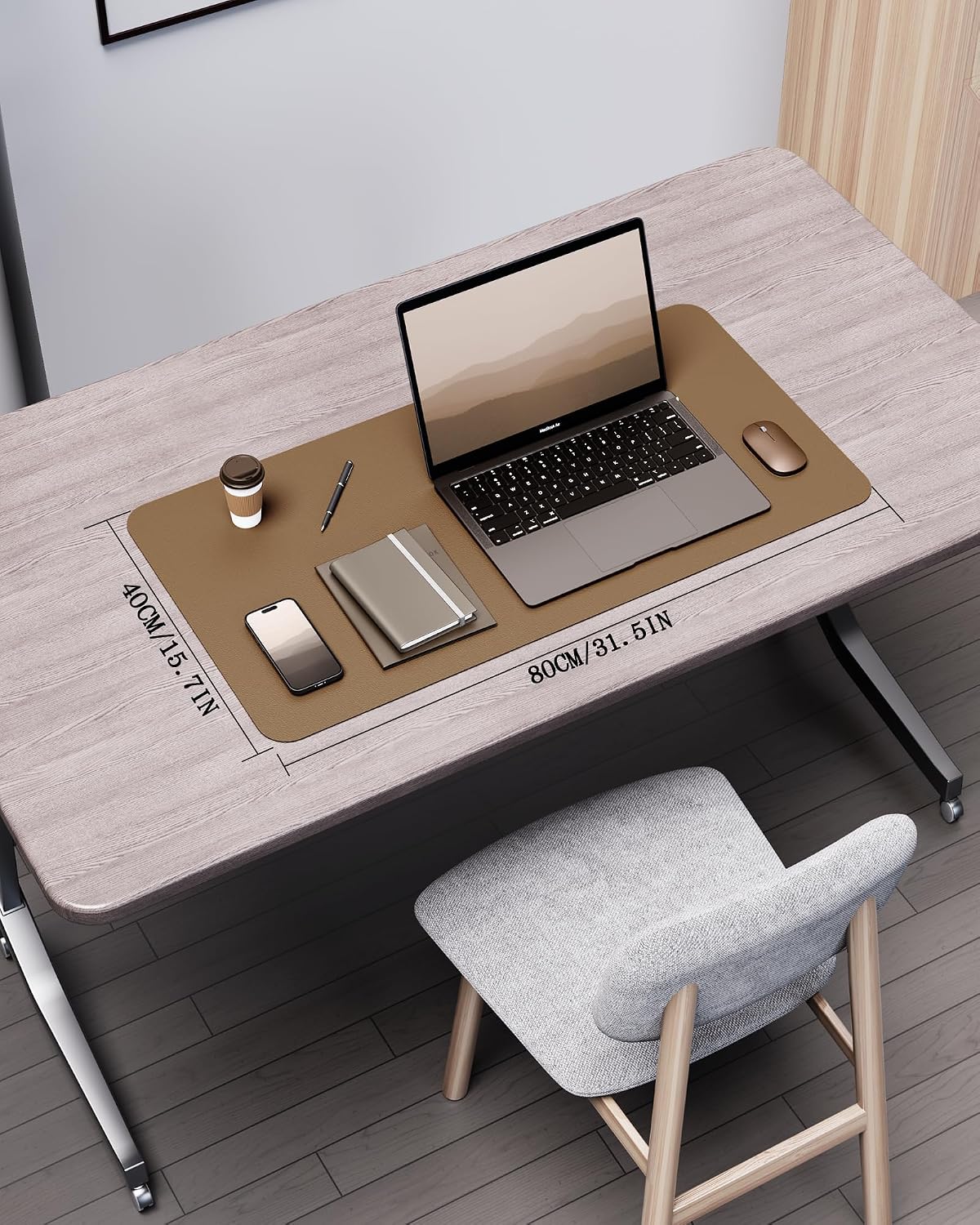 Double-Sided Desk Pad, 31.5"x15.7"Leather Desk Mat, Eco Cork Desk Pad Protector,Large Mouse Pad,Waterproof Desk Blotter for Office/Home(Coffee)