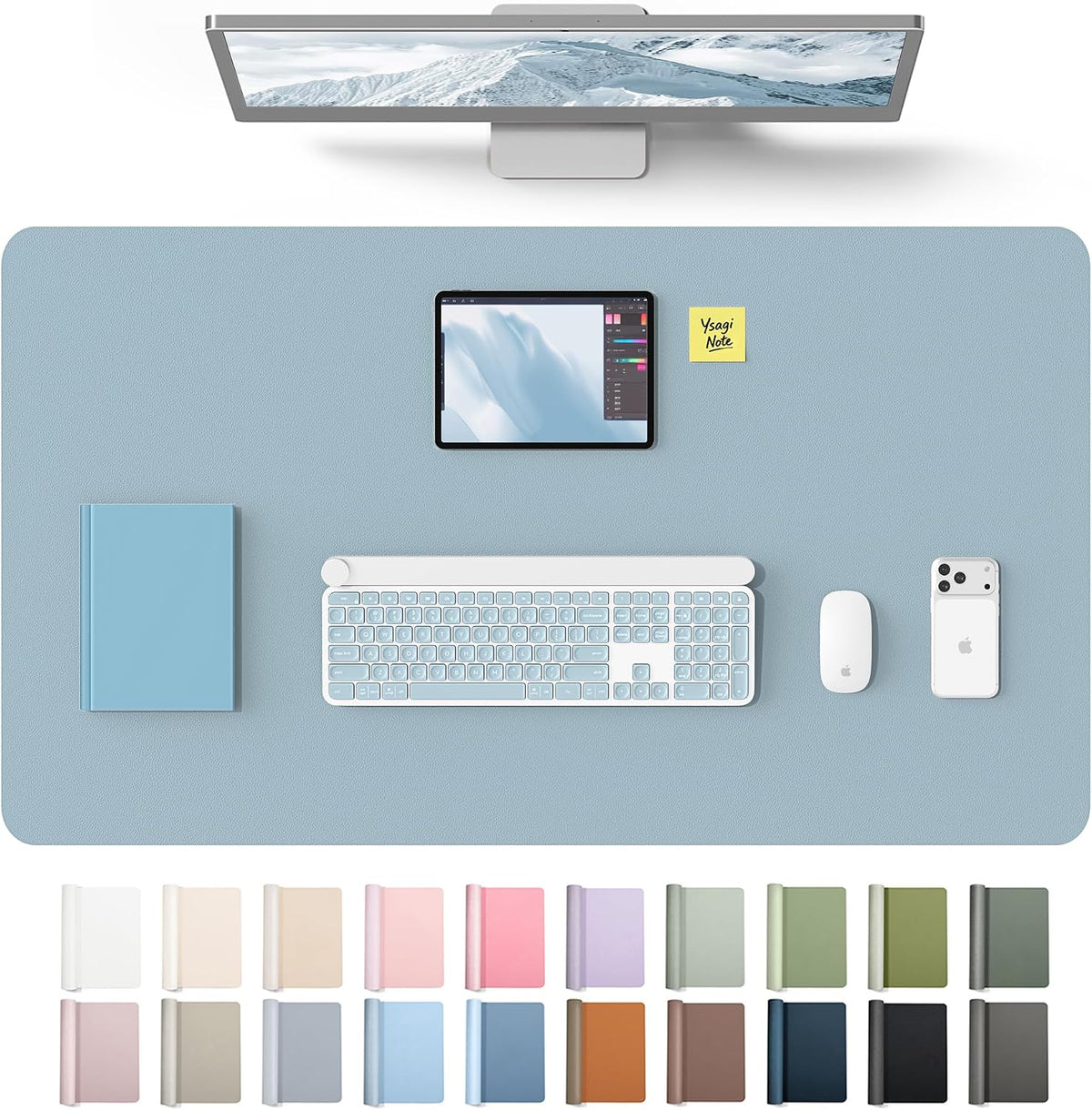 YSAGi Leather Desk Pad Protector, Office Desk Mat, Large Mouse Pad, Non-Slip PU Leather Desk Blotter, Waterproof Laptop Desk Writing Pad for Office and Home (23.6" x 13.8", Eggshell) - Colors B