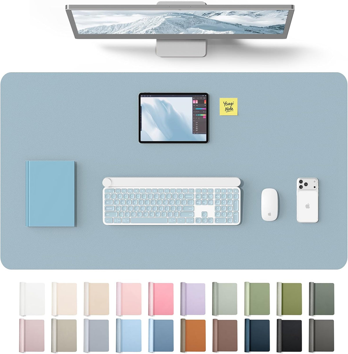 YSAGi Leather Desk Pad Protector, Large Mouse Pad, Non-Slip PU Leather Desk Blotter, Waterproof Writing Pad for Office and Home (31.5" x 15.8", Eggshell) - Colors B
