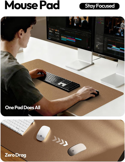 YSAGi Leather Desk Pad Protector, Office Desk Mat, Large Mouse Pad, Non-Slip PU Leather Desk Blotter, Waterproof Laptop Desk Writing Pad for Office and Home (23.6" x 13.8", Eggshell) - Colors A
