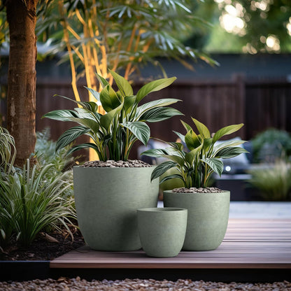 Kante 8.9" H x 10" W Small Concrete Planter, Compact Desktop Plant Pot with Drainage Hole & Rubber Plug – Lightweight Breathable Cement Container for Succulents, Cactus, Herbs, Indoor Outdoor, Gift