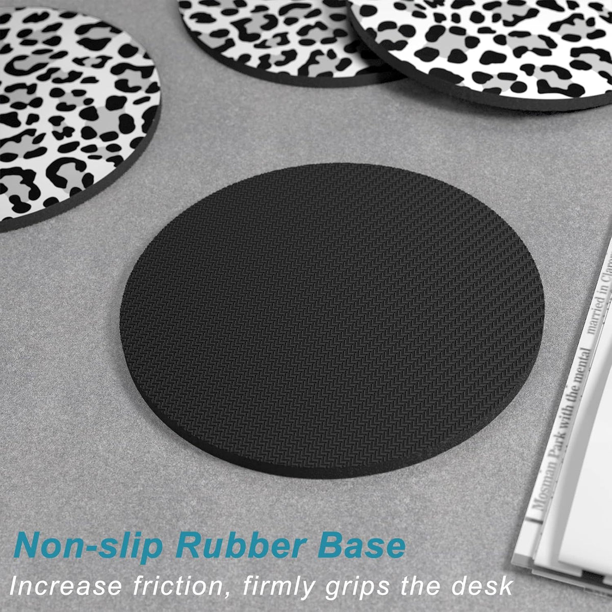 Nipichsha Coasters for Drinks, Set of 6 Cute Absorbent Rubber Drink Coasters for Cup with Non Slip Backing, Kitchen Home Decor Housewarming Gift, Round 4 in, Work Hard