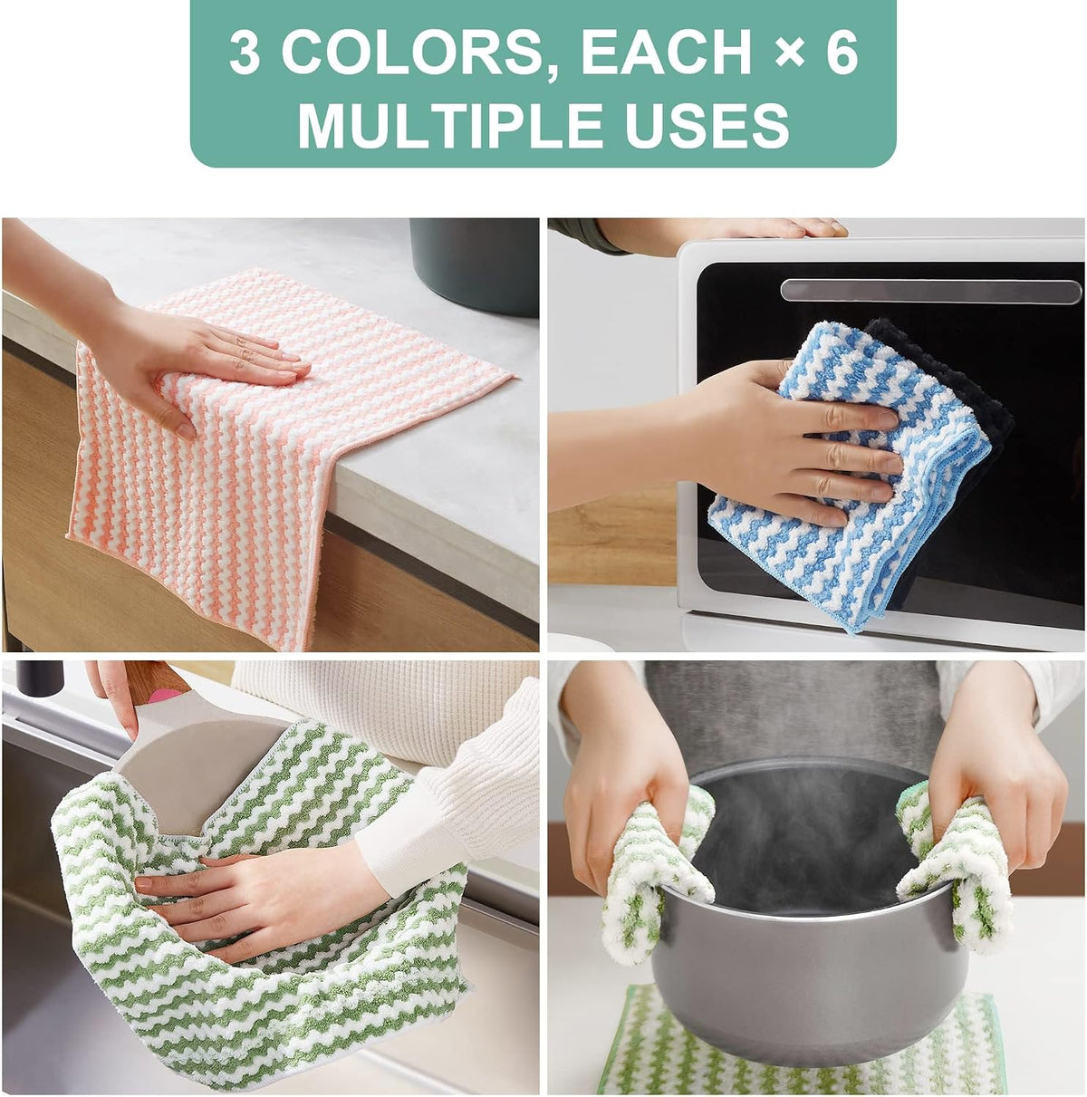 18 Pack Microfiber Cleaning Cloth, Kitchen Towels for Dish Drying Washing, Absorbent Streak Free Lint Free Rags for Cleaning, Reusable and Washable Towels - 10" x 10"