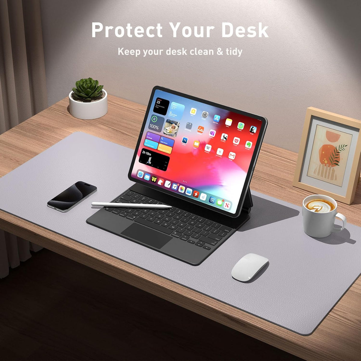Aothia Leather Office Desk Pad Protector, Non-Slip PU Leather Desk Blotter, Waterproof Laptop Writing Mouse Pad for Office and Home, Black, 31.5" x 15.7" - Colors B
