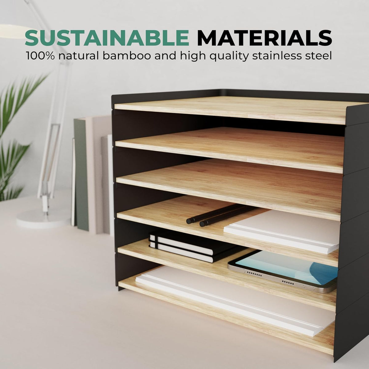 Prosumer's Choice 3-Tier Bamboo Desk Organizer with 2 Drawers - Wood Paper Tray for Clean Desktop Setup - Compact Office Storage Solution - Stylish Desktop Organizer, 12.5" L x 8.8" W x 1.6" H