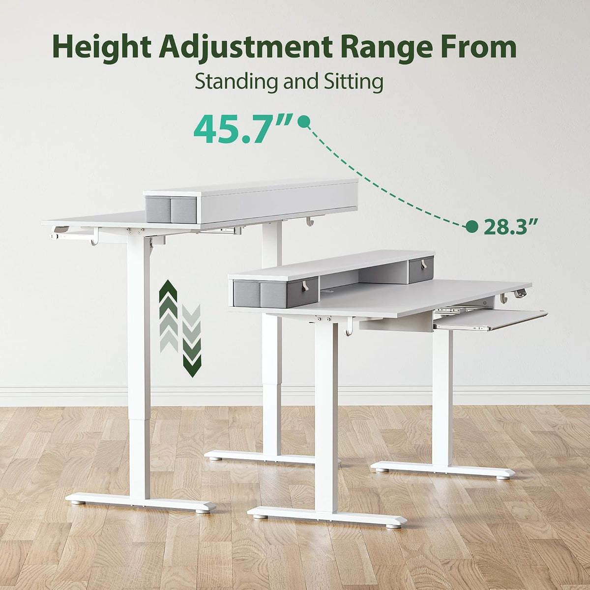 48 * 24 Inch Electric Standing Desk with Shelf & Led, Dark Walnut