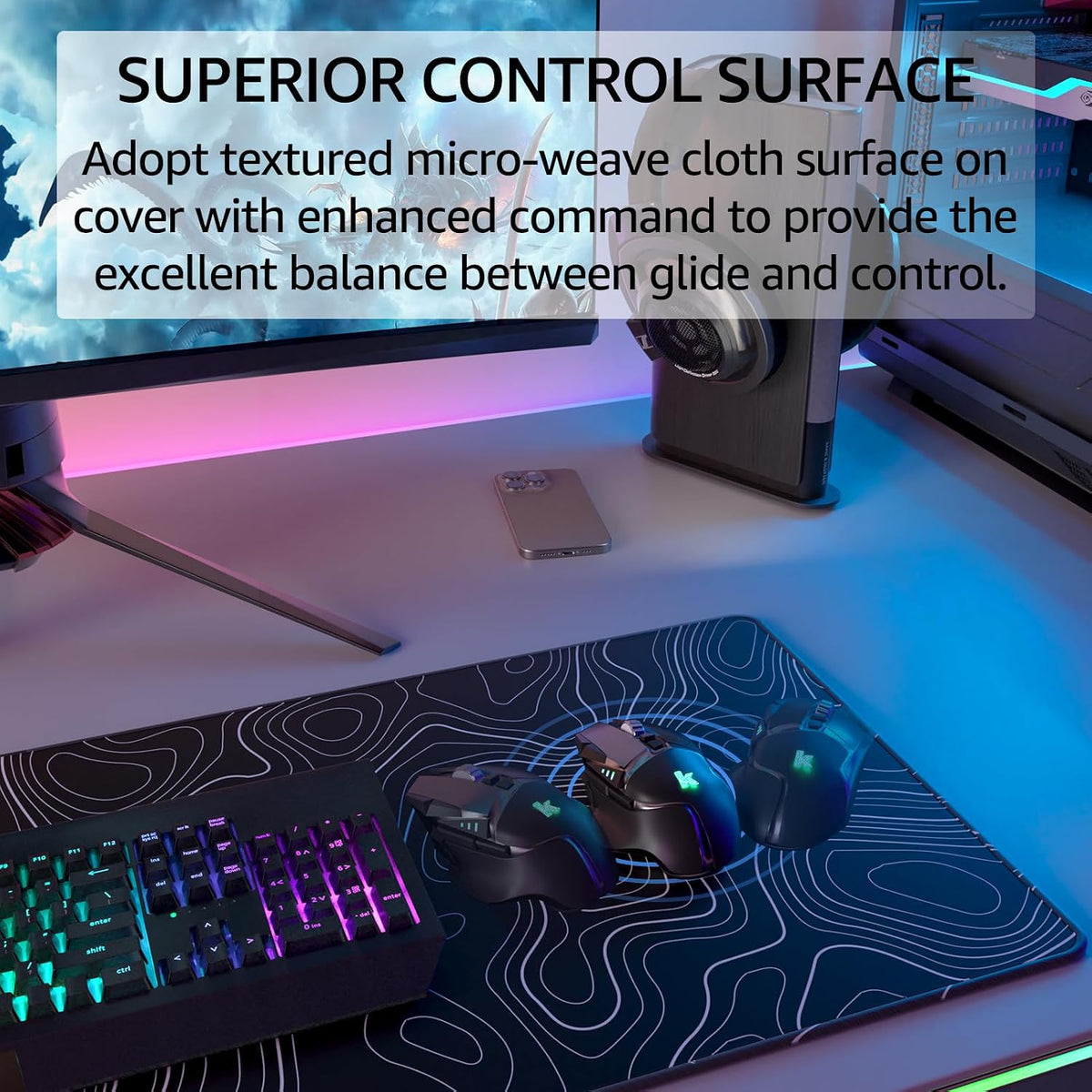 KTRIO Large Gaming Mouse Pad Desk Mat for Gamer, 31.5" x 11.8", Black, XL | Extended Size Design, Superior Micro-Weave Cloth, Non-Slip Rubber Base, Durable Stitched Edges, Water-Resistant Coating