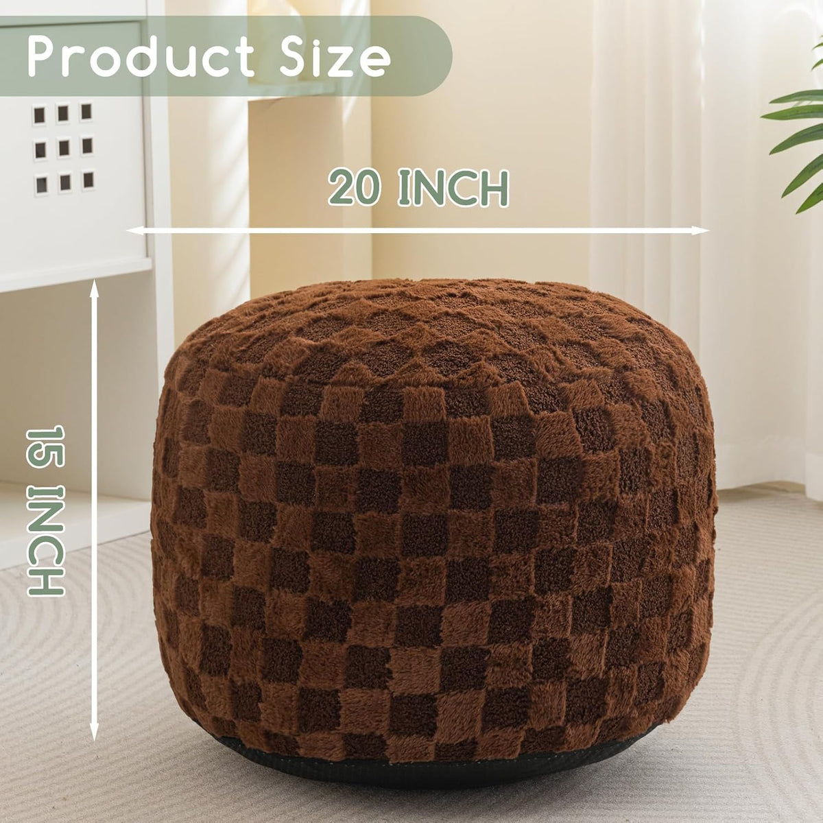Round Stuffed Pouf Ottoman, Corduroy Poufs with Foam Chunk Filling, Furry and Fluffy Pouf Foot Stool Storage Ottoman, 20 X 15 Floor Poufs Foot Rest for Living Room, Dark Grey