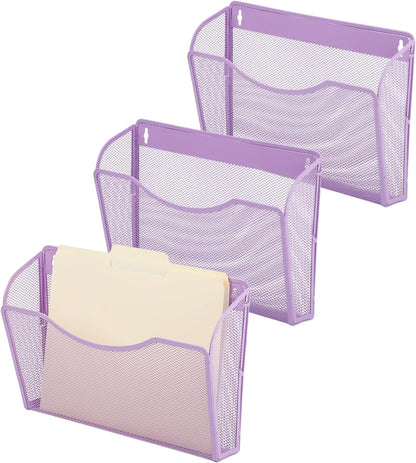 EASEPRES 3 Single Pocket Mesh Hanging File Organizer, Vertical Wall Mounted Magazine File Holder, Mount Basket Mail Paper Document Folder Organizing for Office, Home and School, Black
