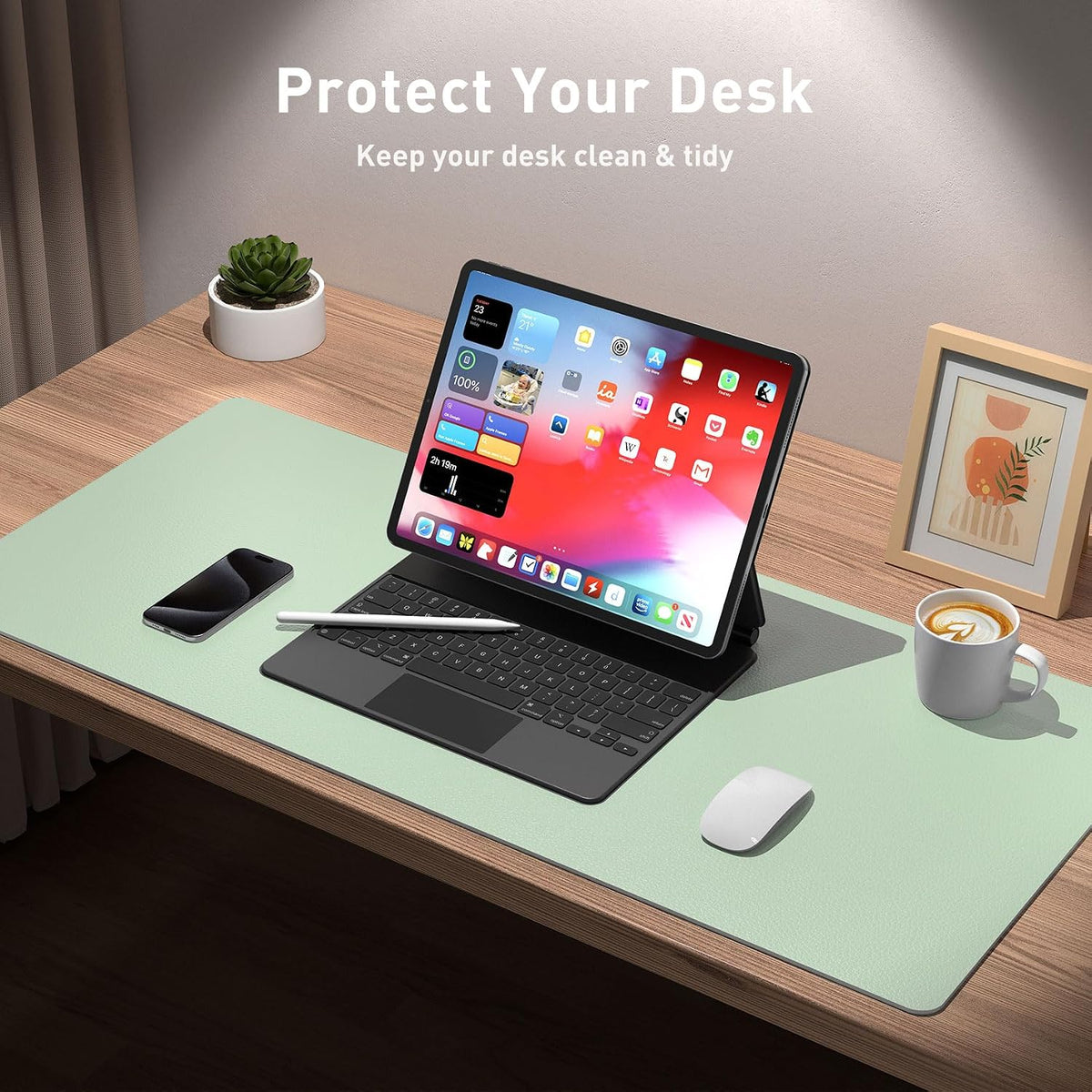 Aothia Leather Office Desk Pad Protector, Non-Slip PU Leather Desk Blotter, Waterproof Laptop Writing Mouse Pad for Office and Home, Black, 31.5" x 15.7" - Colors A