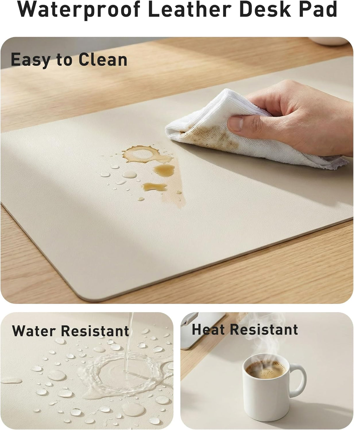 Aothia Leather Office Desk Pad Protector, Non-Slip PU Leather Desk Blotter, Waterproof Laptop Writing Mouse Pad for Office and Home, Black, 31.5" x 15.7" - Colors B