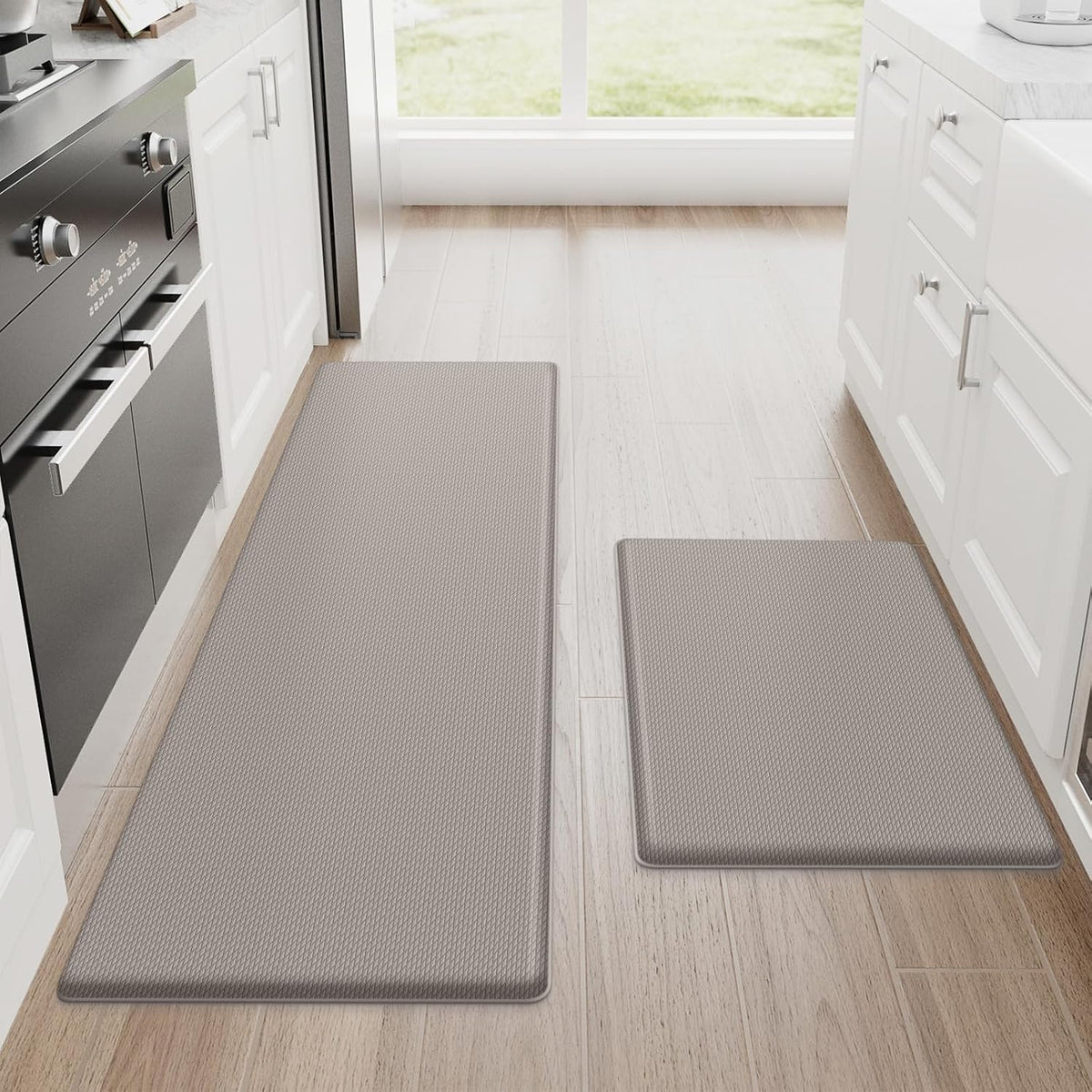 StepRite Kitchen Mats, 2PCS Kitchen Rugs, Cushioned Anti Fatigue Kitchen Mats for Floor, Non-Slip Standing Desk Mat, Waterproof Kitchen Rug Set for Kitchen, Floor, Office, 17.3"x30"+17.3"x47", Black