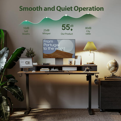 48 * 24 Inch Electric Standing Desk with Shelf & Led, Dark Walnut