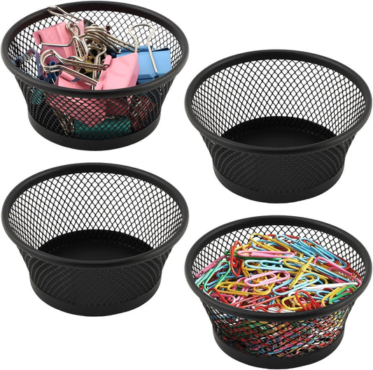 Paper Clip Holder, 4 Pack Mesh Paper Clip Holder for Desk Binder Wire Mesh Bowls, Paperclip Holders for Desk PaperClip Dispenser for Holding Small Parts Office Accessories(COLOR:black)
