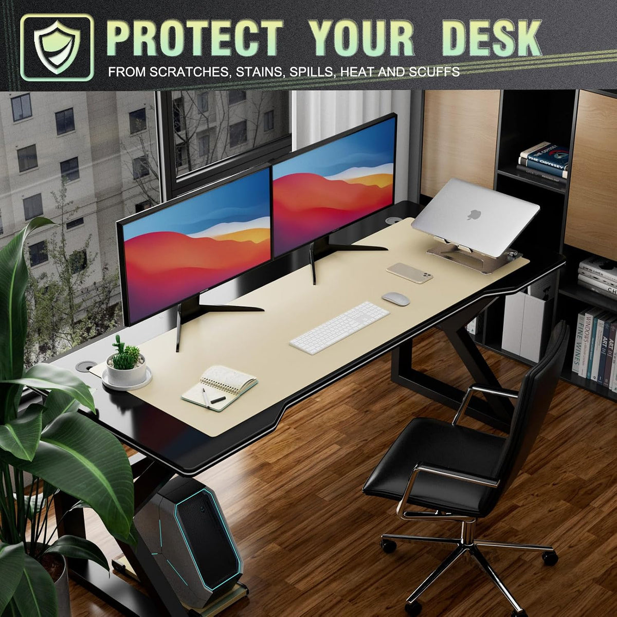 K KNODEL Large Office Leather Desk Mat, Mouse and Keyboard Pad, Computer and Laptop Mat, Desktop Protector and Cover, Writing Pad and Blotter (31.5"x15.7", Black)