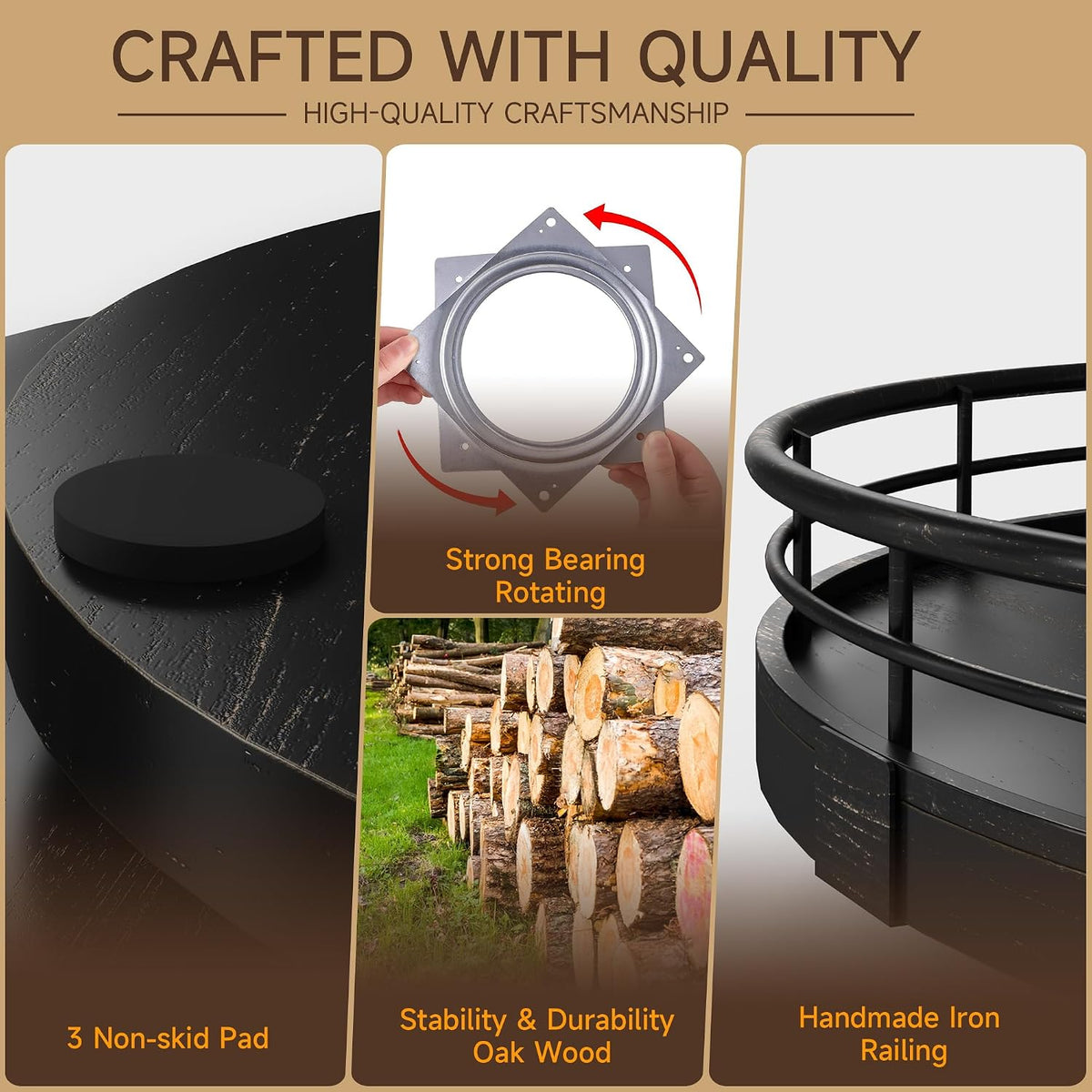 Farmhouse Oak 9" Lazy Susan Turntable Organizer for Cabinet, Round Wooden Lazy Susan Organization and Storage for Dining Table, Pantry, Kitchen, Countertop, Cupboard,Home Decor, Walnut Wood