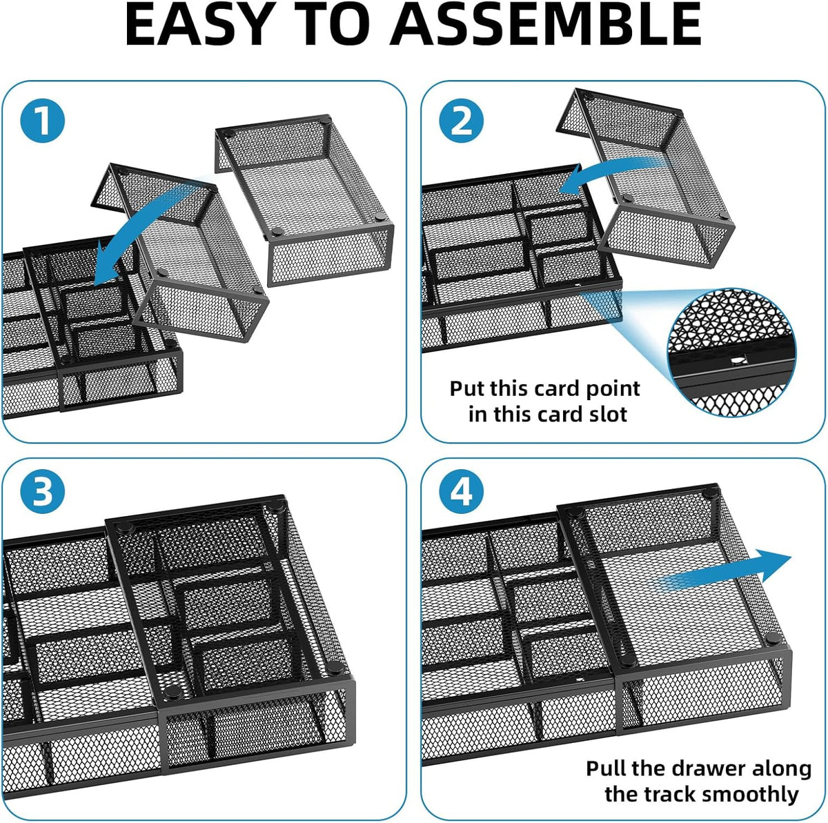 Marbrasse Expandable Desk Drawer Organizer, Mesh Drawer Organizer Tray with 10 Adjustable Compartments, Desk Organizers and Accessories, 5 Dividers Drawer for Office Supplies, Makeup & Vanity (Black)