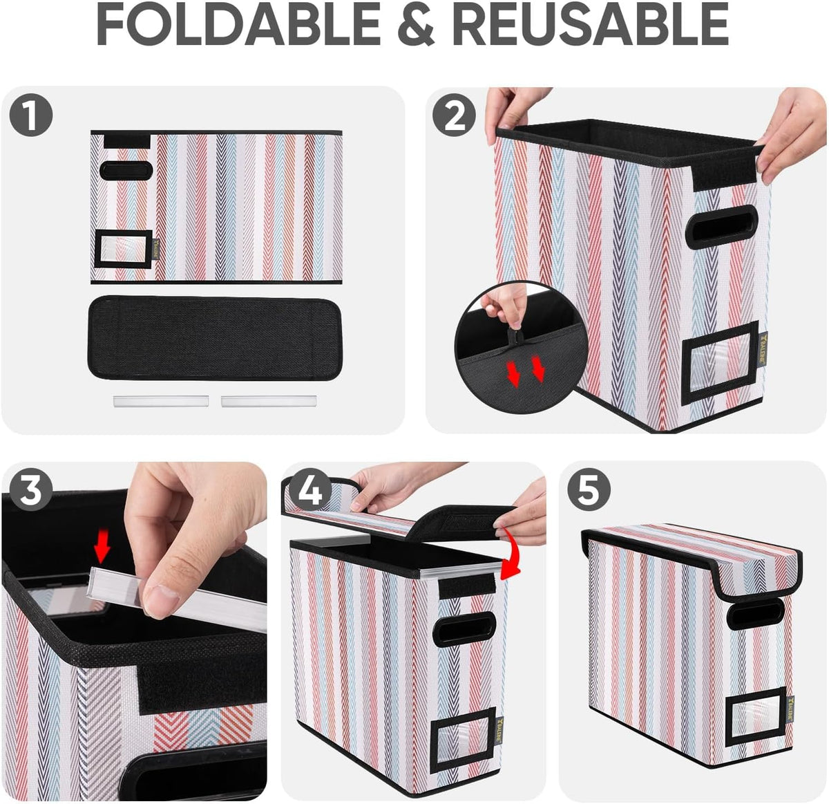 BALEINE File Organizer Box with Lid, Collapsible File Folder Organizer with Plastic Slide, Hanging File Folder Box for Office Document Storage (Black)
