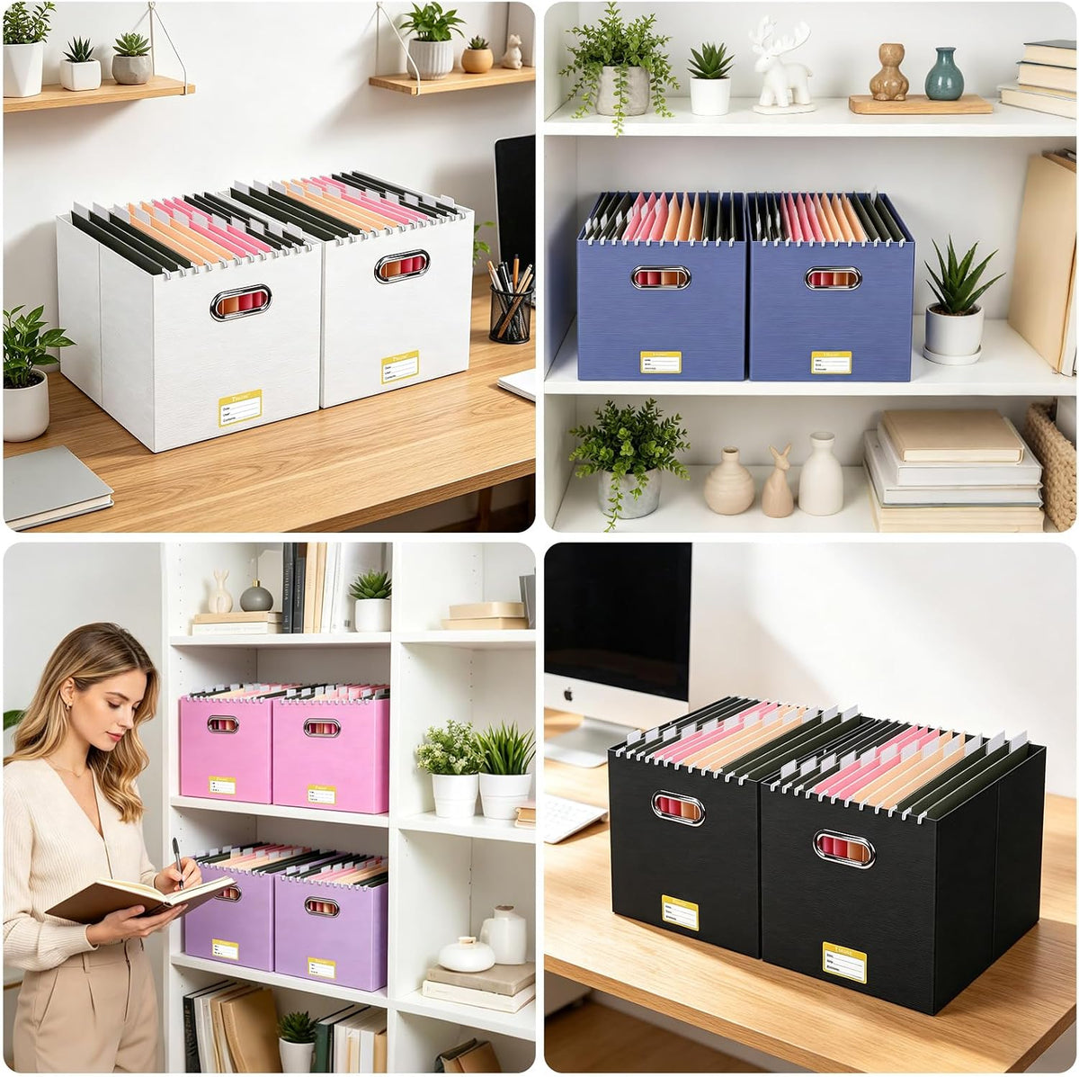 BALEINE File Organizer Box, Cardboard File Folder Organizer with Handle for Letter Size, Portable Collapsible Hanging Filing Box for Home Office Document Storage (2 Pack, Black)