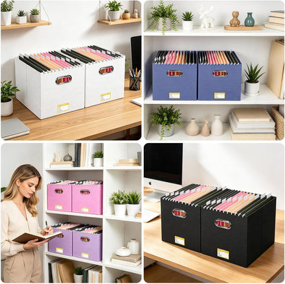 BALEINE File Organizer Box, Cardboard File Folder Organizer with Handle for Letter Size, Portable Collapsible Hanging Filing Box for Home Office Document Storage (2 Pack, Black)