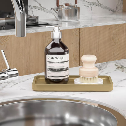 Small Bathroom Vanity Tray for Countertop Makeup Perfume Jewelry Decor Candle Keys, Small Black Kitchen Tray for Soap Dispenser Spice Bamboo Toilet Tray 7.9" L x 4" W x 0.79" H