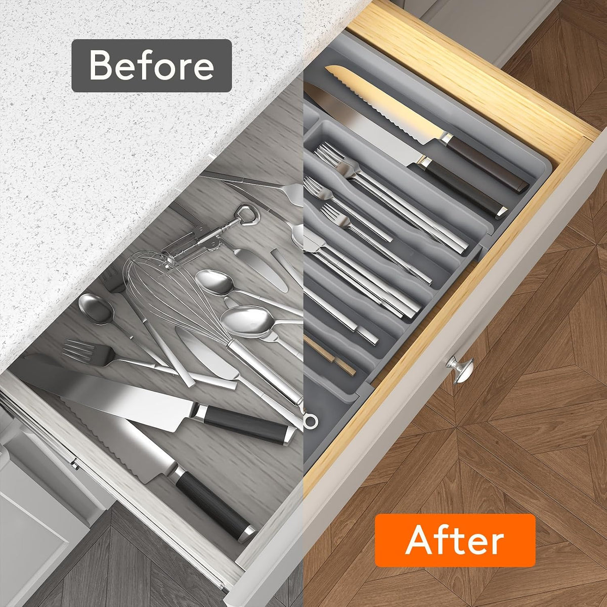 Expandable Silverware Drawer Organizer, Kitchen Utensil Tray