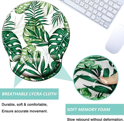 Mouse Pad with Wrist Support, Ergonomic Mouse Pad with Memory Foam Wrist Rest Cushion, Non-Slip Rubber Base Gaming Mice Pad for Home Office Computer Laptop, Flower Black