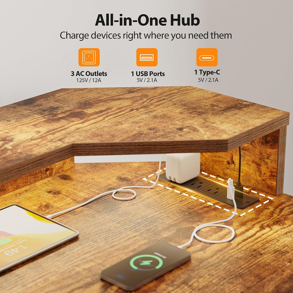 48 * 24 Inch Electric Standing Desk with Shelf & Led, Dark Walnut