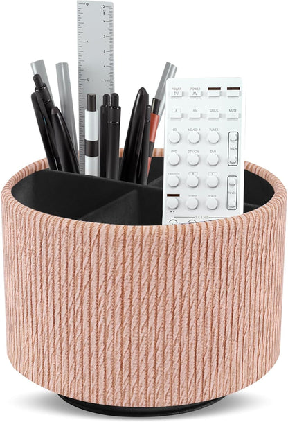 Round Leather Art Supply Organizer,Remote Control Holder,360 Degree Rotating,Multi-Functional Pencil Holder,4 Compartments Desktop Stationary Organizer(1-Blue Bird) - Colors A