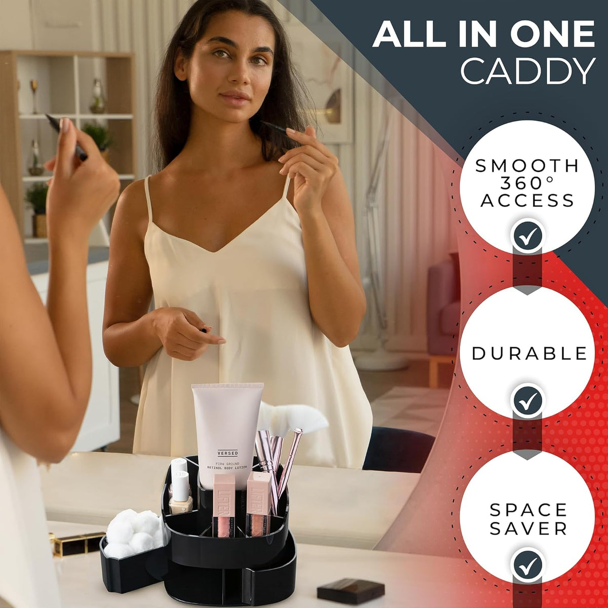 Masirs 360 Rotating Makeup Organizer Countertop - Adjustable Shelf Height - The Perfect Round Spinning Cosmetic Organizer for Bedroom Dresser or Vanity Countertop Storage (Clear)