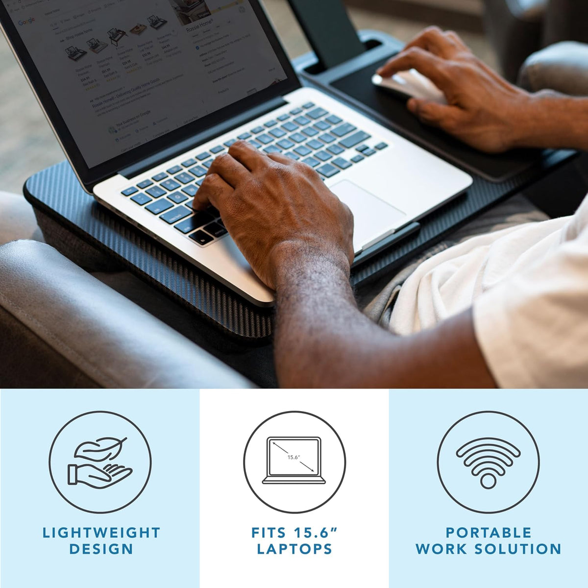 LAPGEAR Home Office Pro Lap Desk with Wrist Rest, Mouse Pad, and Phone Holder - Black Carbon - Fits up to 15.6 Inch Laptops - Style No. 91598